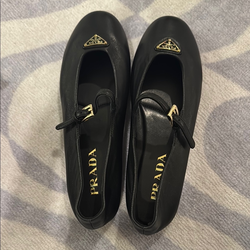 Prada Black Flats with Gold Accent